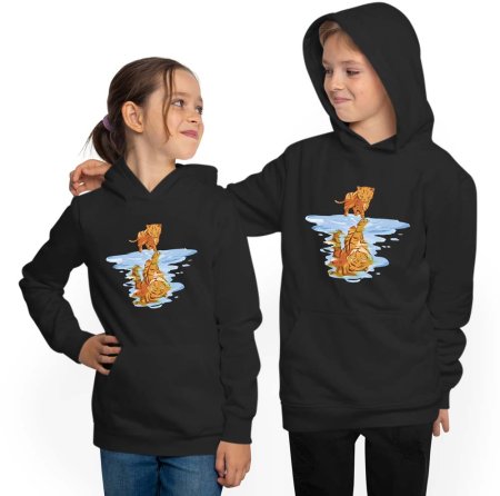 Kids Hoodie Hooded Sweatshirt - Cat Reflected as Tiger i111